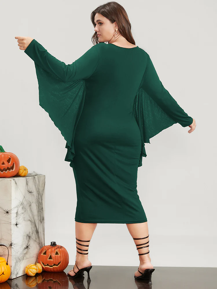 Halloween Asymmetrical Dolman Sleeve V Neck Midi Dress - Image 5