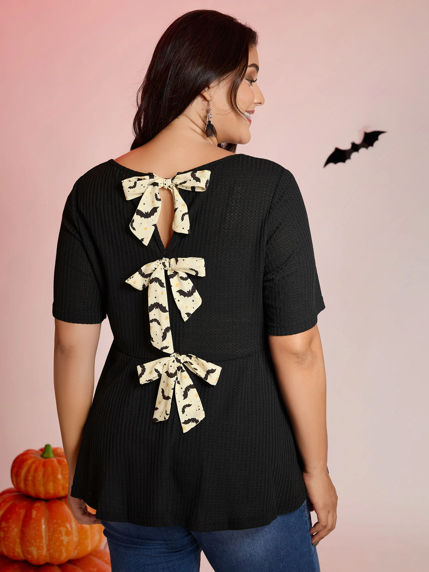 Halloween Back Ties Fit Flared T-Shirt - Image 4