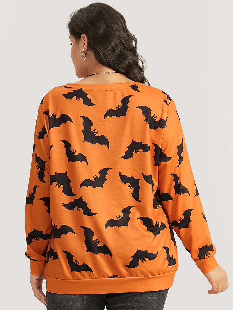 Halloween Bat Print V Neck Sweatshirt - Image 2