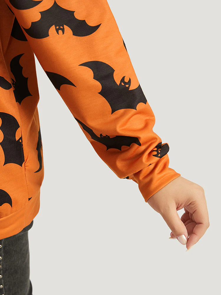 Halloween Bat Print V Neck Sweatshirt - Image 7