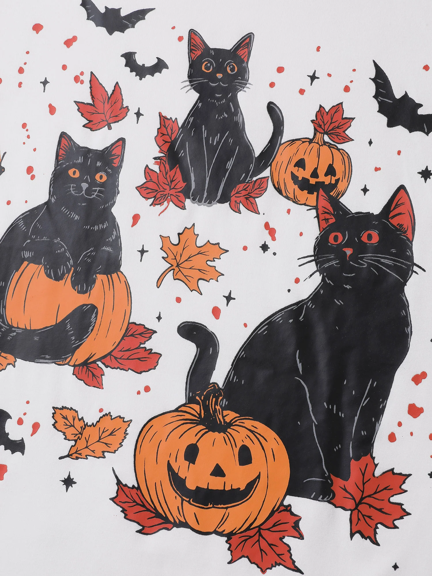 Halloween Cat Print Round Neck T-Shirt - Image 5