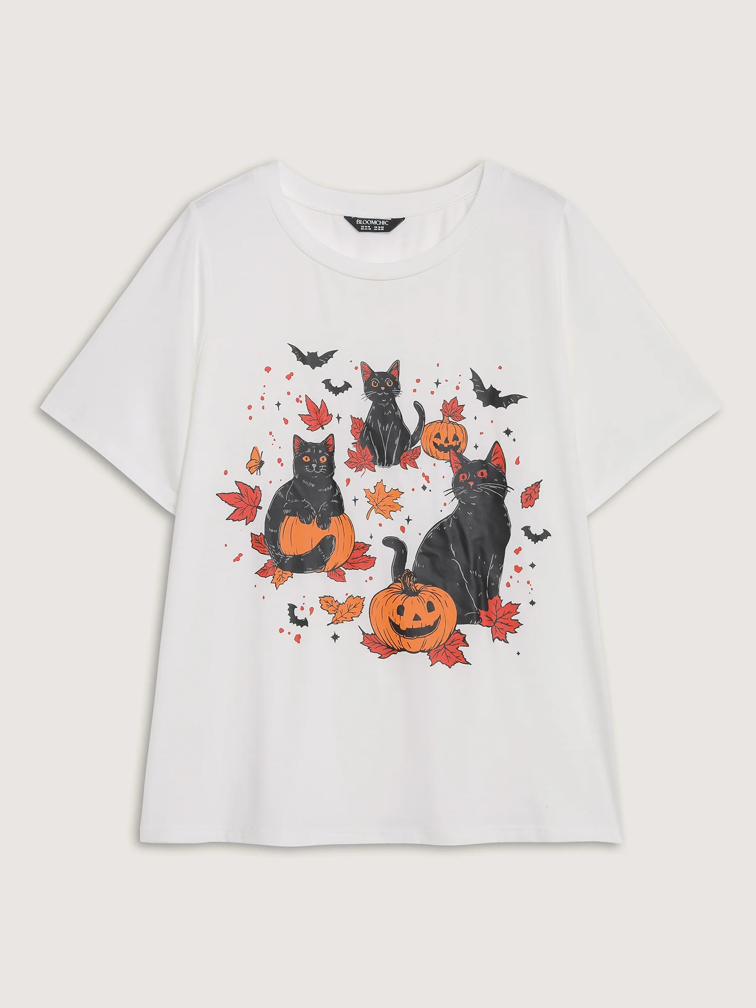 Halloween Cat Print Round Neck T-Shirt - Image 6
