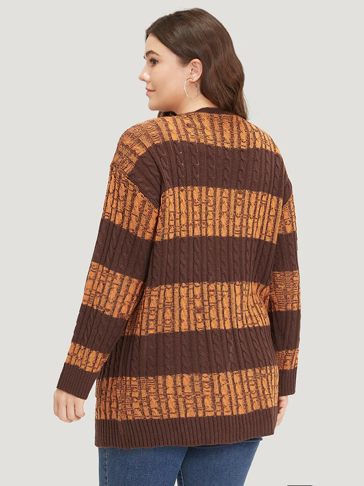 Halloween Colorblock Cable Knit Patched Pocket Cardigan - Image 2
