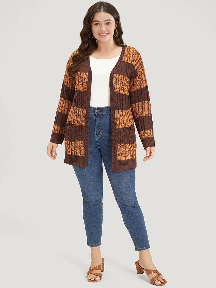Halloween Colorblock Cable Knit Patched Pocket Cardigan - Image 6