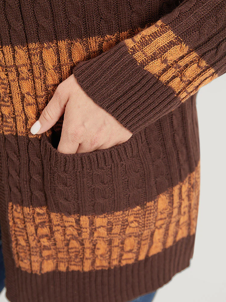 Halloween Colorblock Cable Knit Patched Pocket Cardigan - Image 7