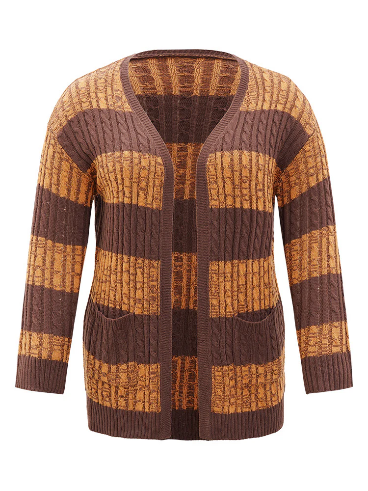 Halloween Colorblock Cable Knit Patched Pocket Cardigan - Image 8