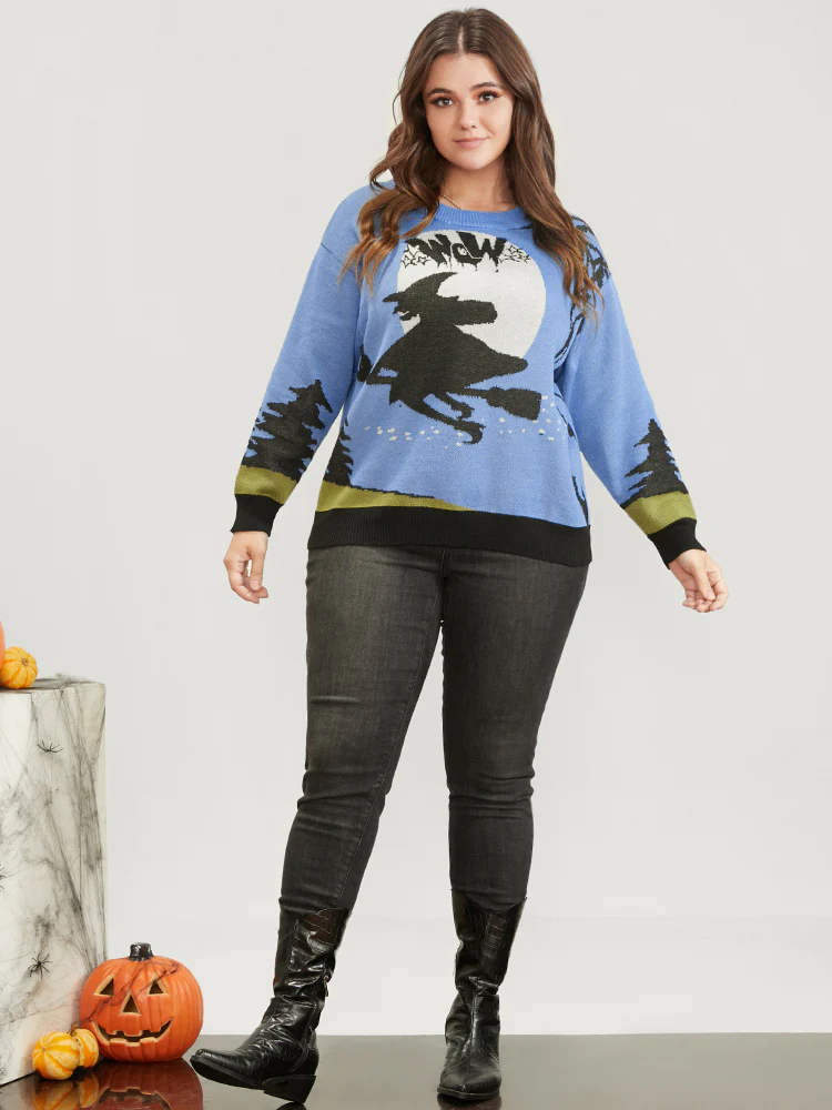 Halloween Contrast Pointelle Knit Jacquard Knit Top - Image 5