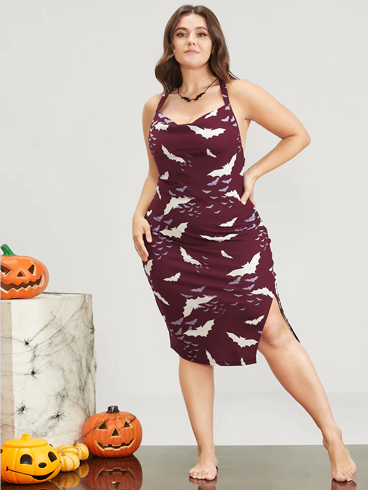 Halloween Crisscross Backless Split Hem Nightgown - Image 8