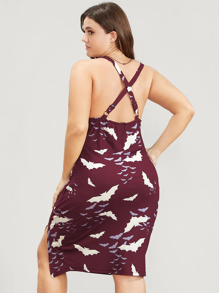Halloween Crisscross Backless Split Hem Nightgown - Image 9