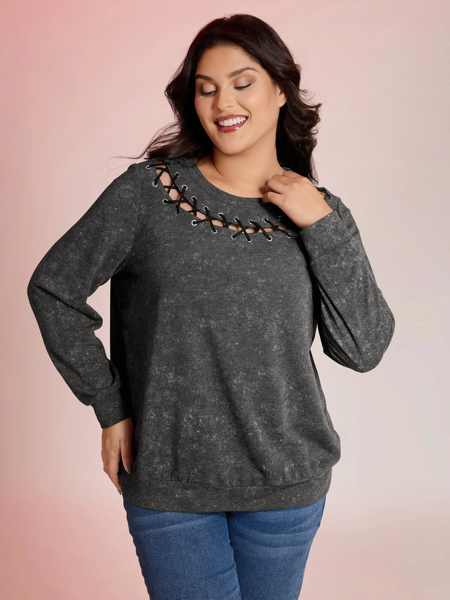 Halloween Cut-Out Neck Snowflake Effect Sweatshirt - Image 2