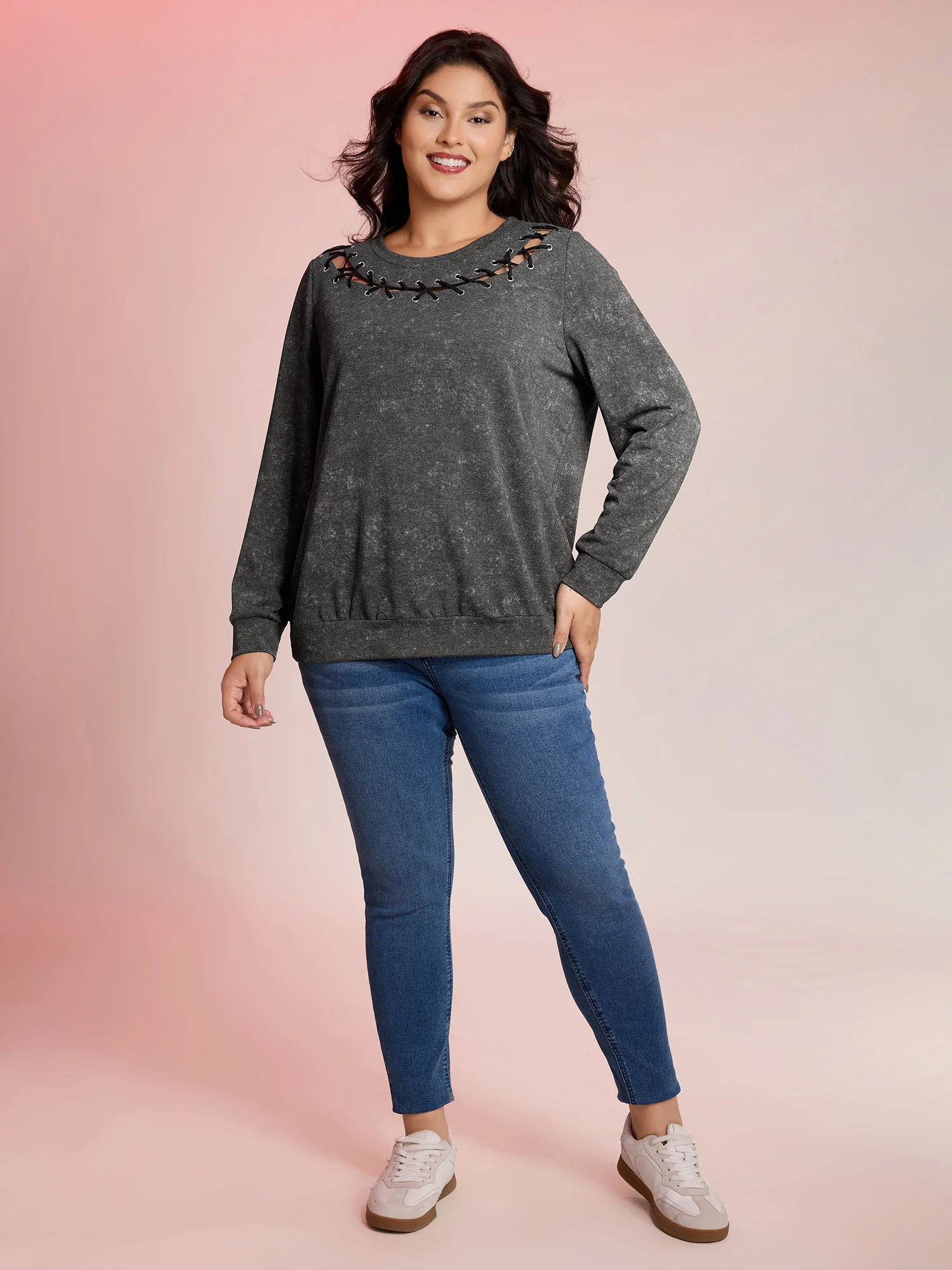 Halloween Cut-Out Neck Snowflake Effect Sweatshirt - Image 3