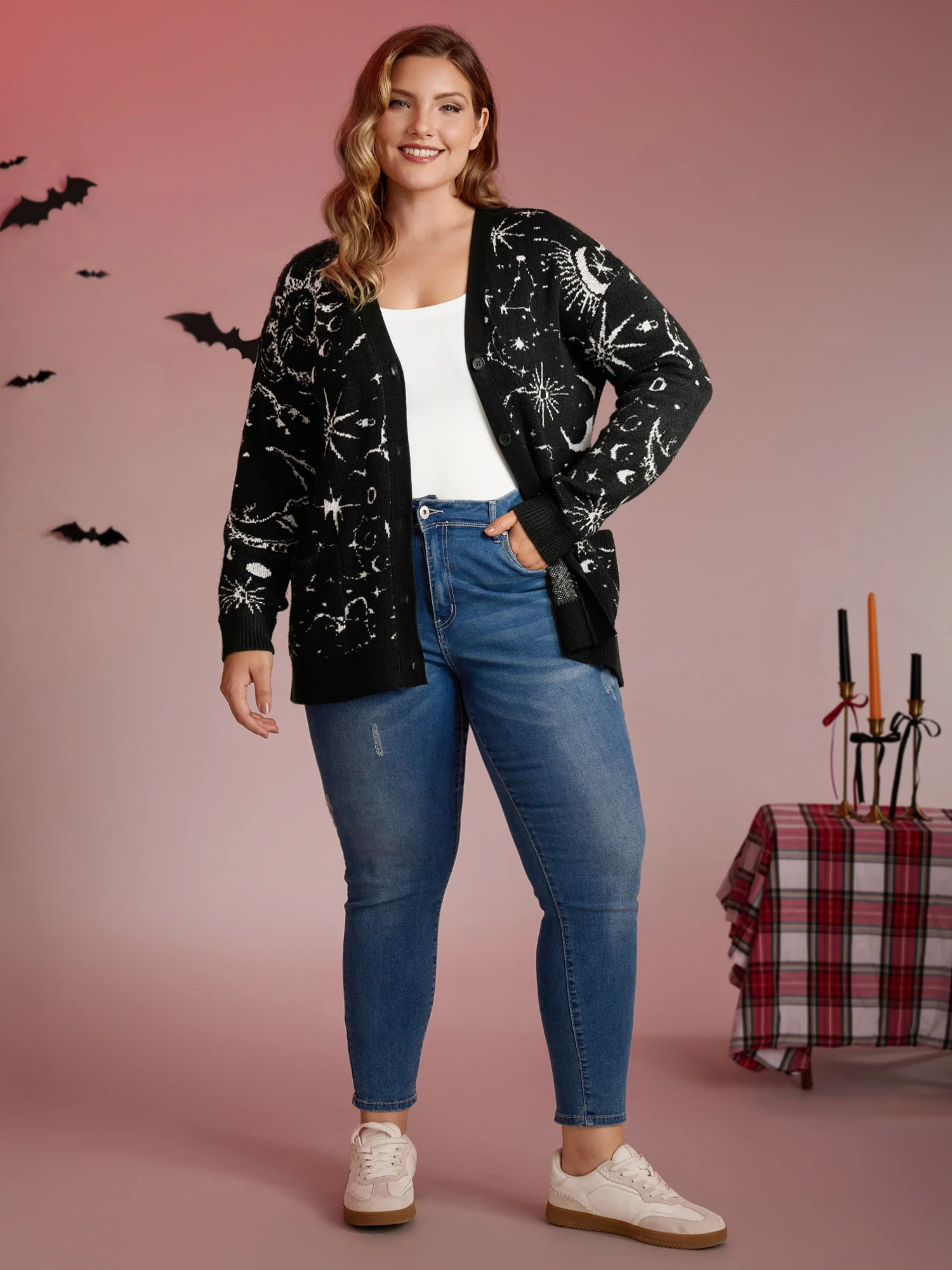 Halloween Elements Button Knit Cardigan - Image 3
