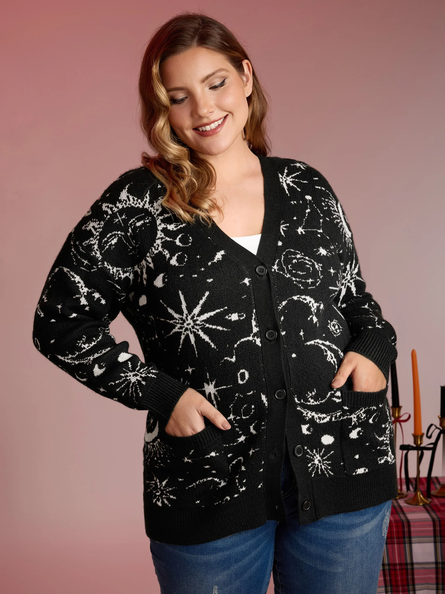 Halloween Elements Button Knit Cardigan - Image 4