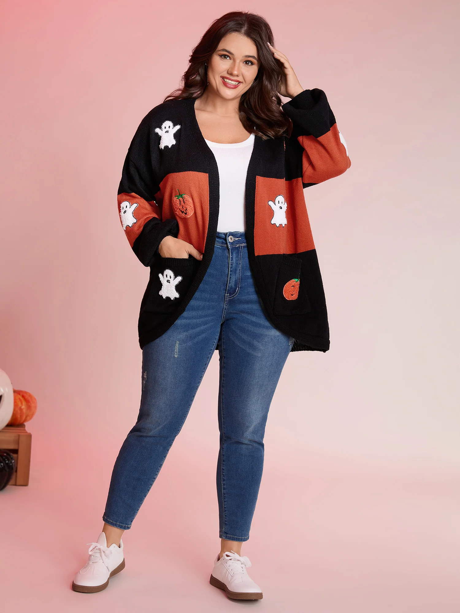 Halloween Elements Color Block Knit Cardigan - Image 3