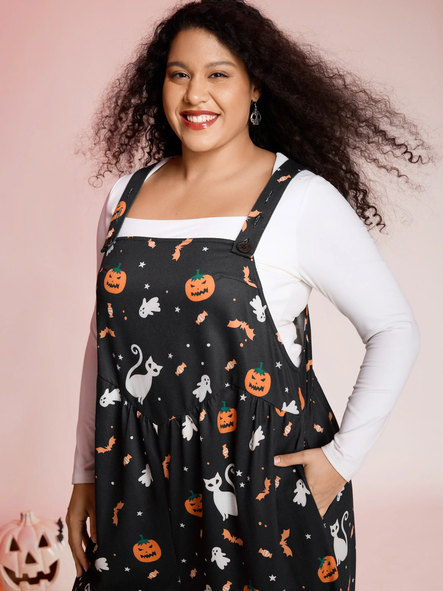 Halloween Elements Print Stretchy Waist Jumpsuit - Image 2