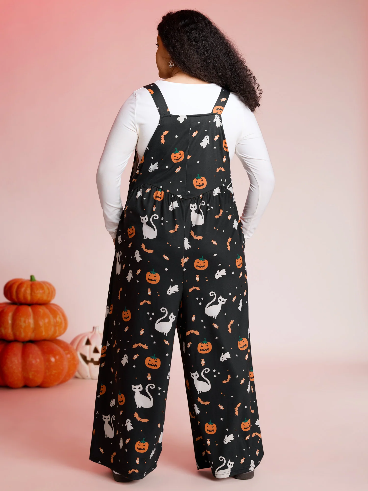 Halloween Elements Print Stretchy Waist Jumpsuit - Image 4
