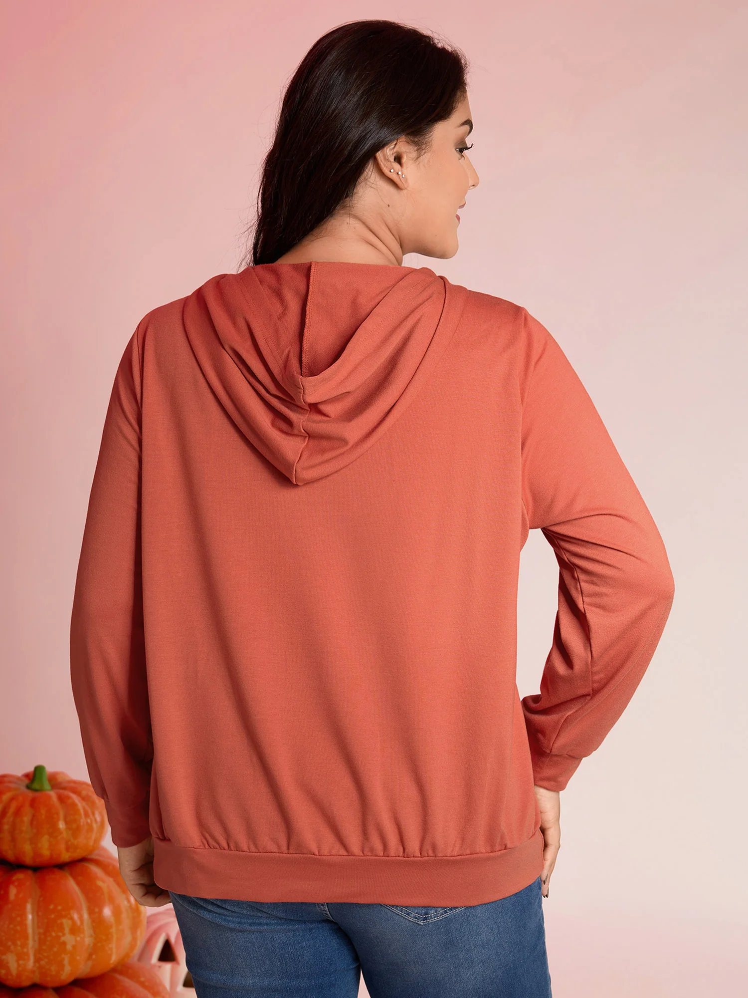 Halloween Ghost Print Solid Hoodie - Image 4