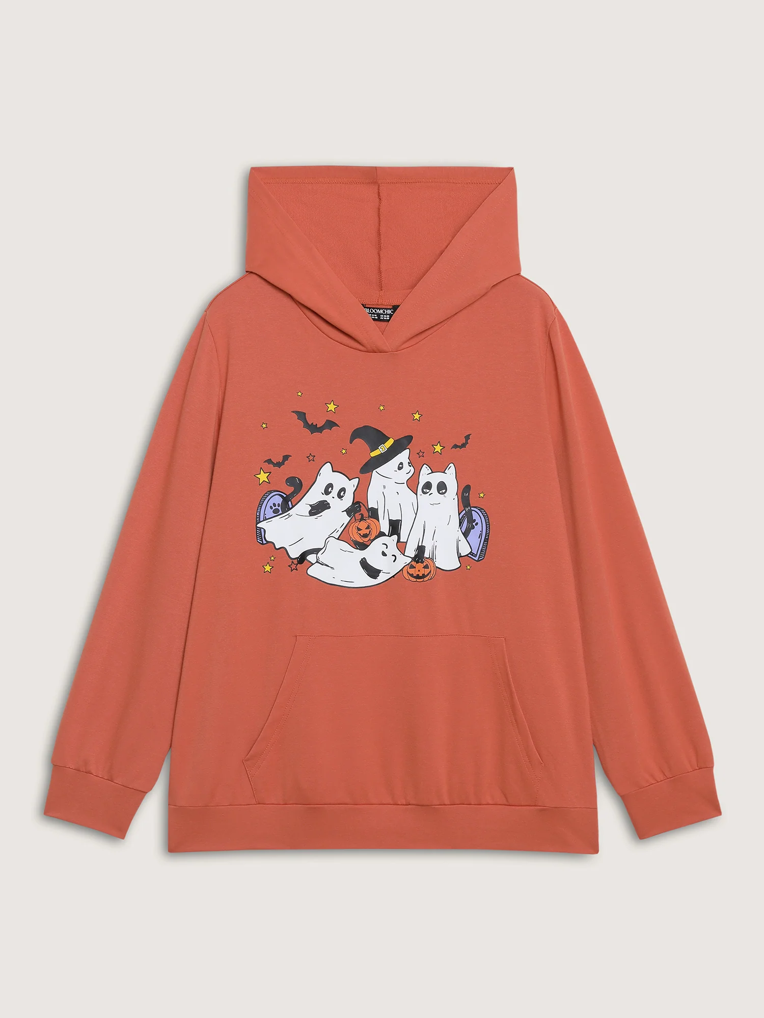 Halloween Ghost Print Solid Hoodie - Image 7