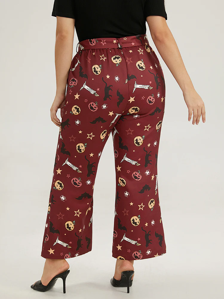 Halloween Graphic Belted Flare Leg Pants - Image 4