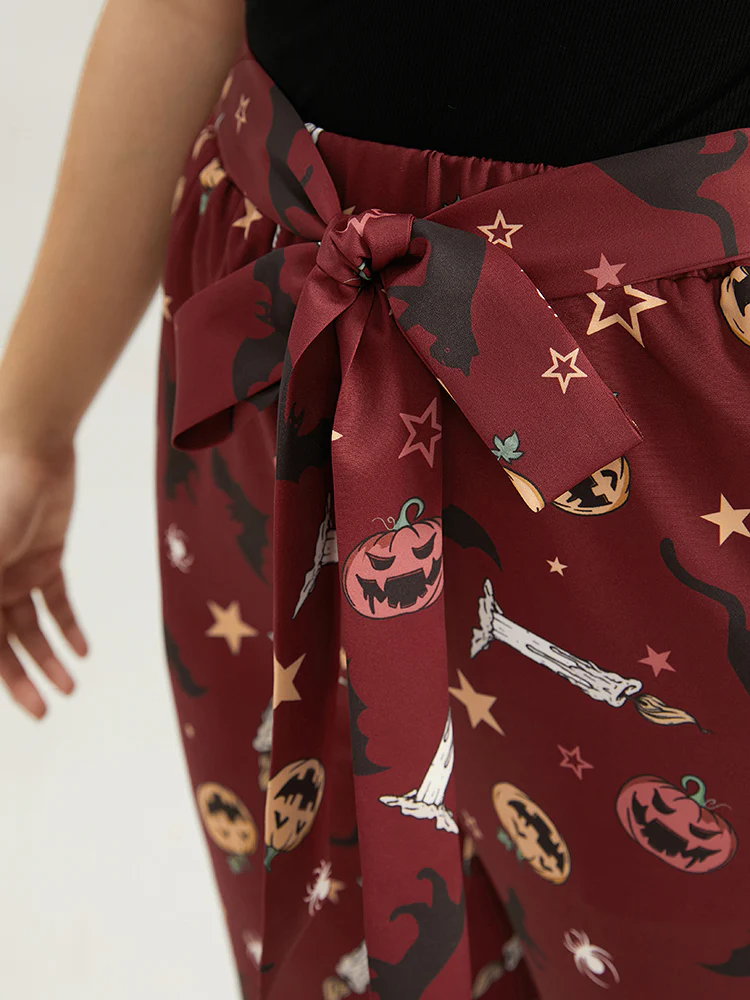 Halloween Graphic Belted Flare Leg Pants - Image 5