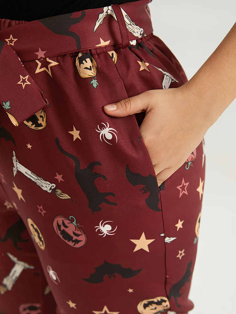 Halloween Graphic Belted Flare Leg Pants - Image 6