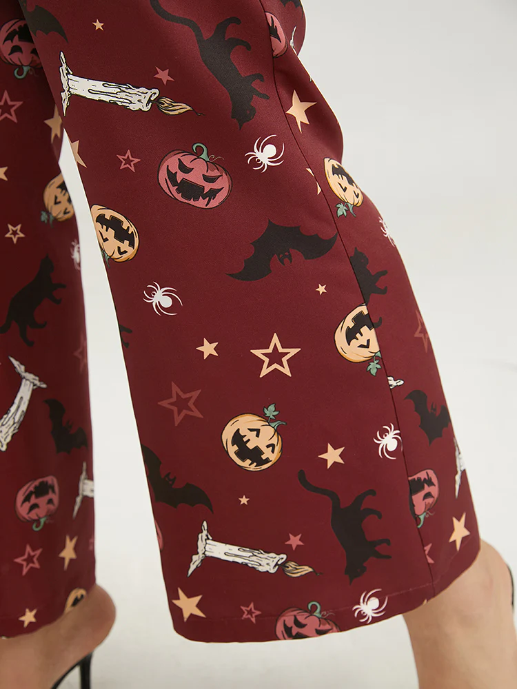 Halloween Graphic Belted Flare Leg Pants - Image 7