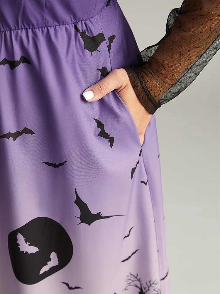Halloween Graphic Pocket Mesh Patchwork Dress - Image 6