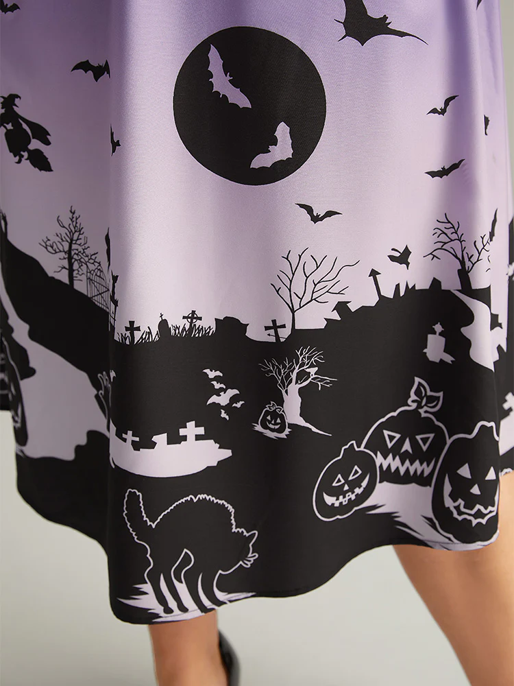 Halloween Graphic Pocket Mesh Patchwork Dress - Image 7