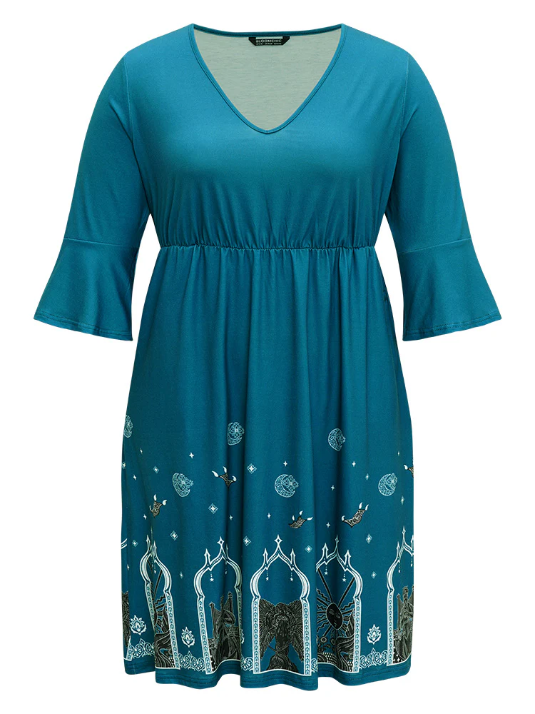 Halloween Graphic Pocket Ruffle Trim Gathered Dress - Image 10