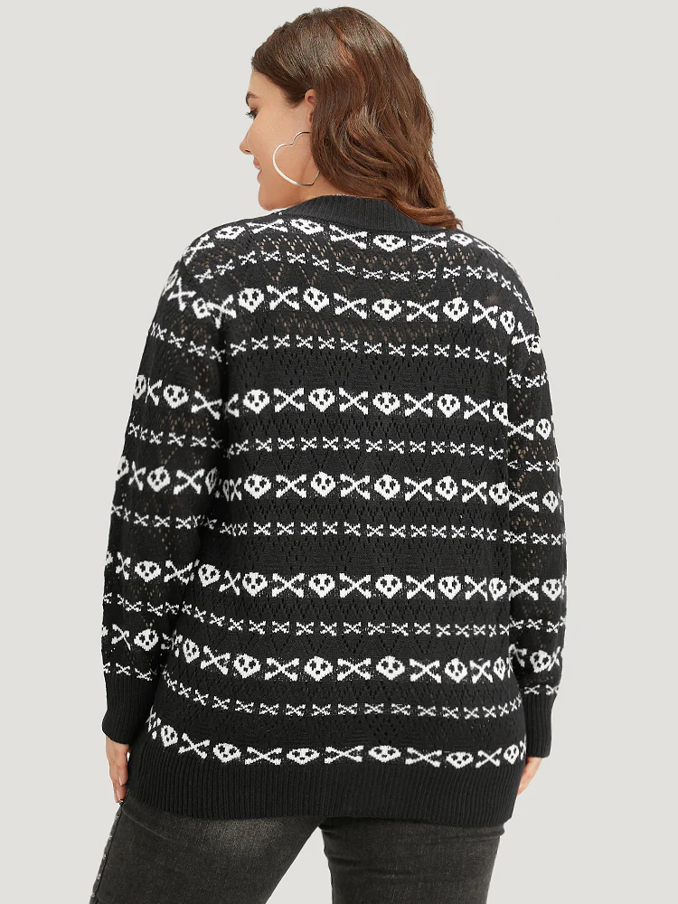 Halloween Graphic Striped Button Up Cardigan - Image 2