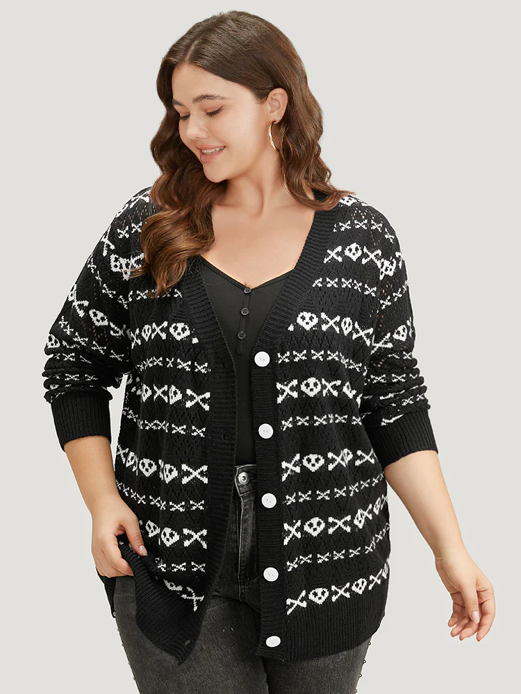 Halloween Graphic Striped Button Up Cardigan - Image 3