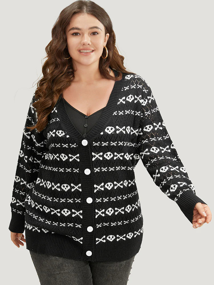 Halloween Graphic Striped Button Up Cardigan - Image 4