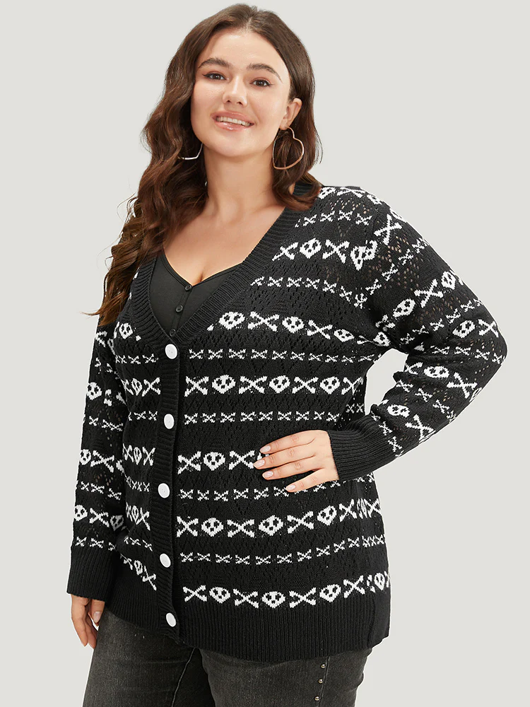 Halloween Graphic Striped Button Up Cardigan - Image 5