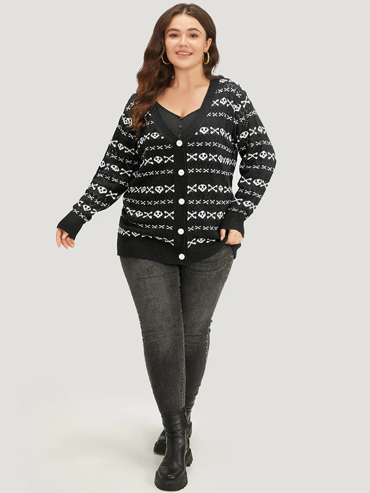 Halloween Graphic Striped Button Up Cardigan - Image 6