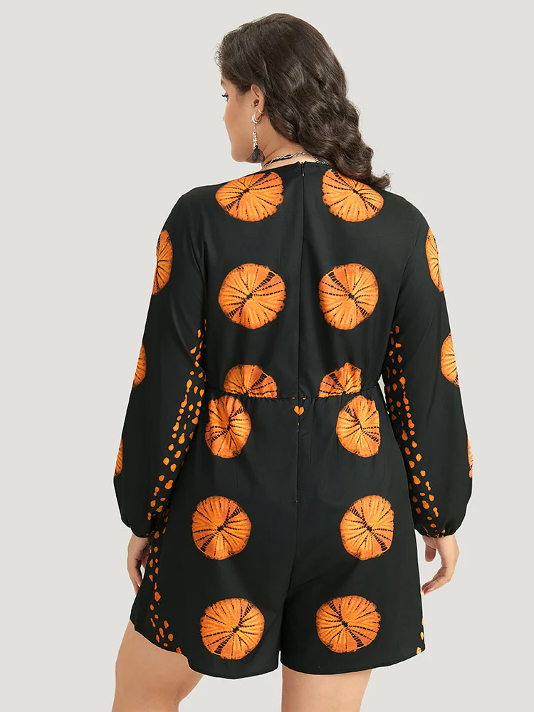 Halloween Graphic Surplice Neck Bowknot Romper - Image 2
