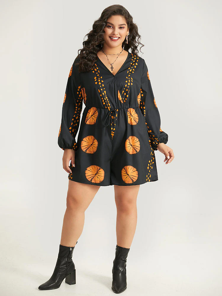 Halloween Graphic Surplice Neck Bowknot Romper - Image 4