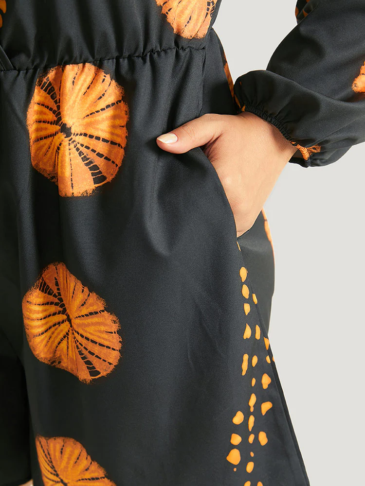 Halloween Graphic Surplice Neck Bowknot Romper - Image 6