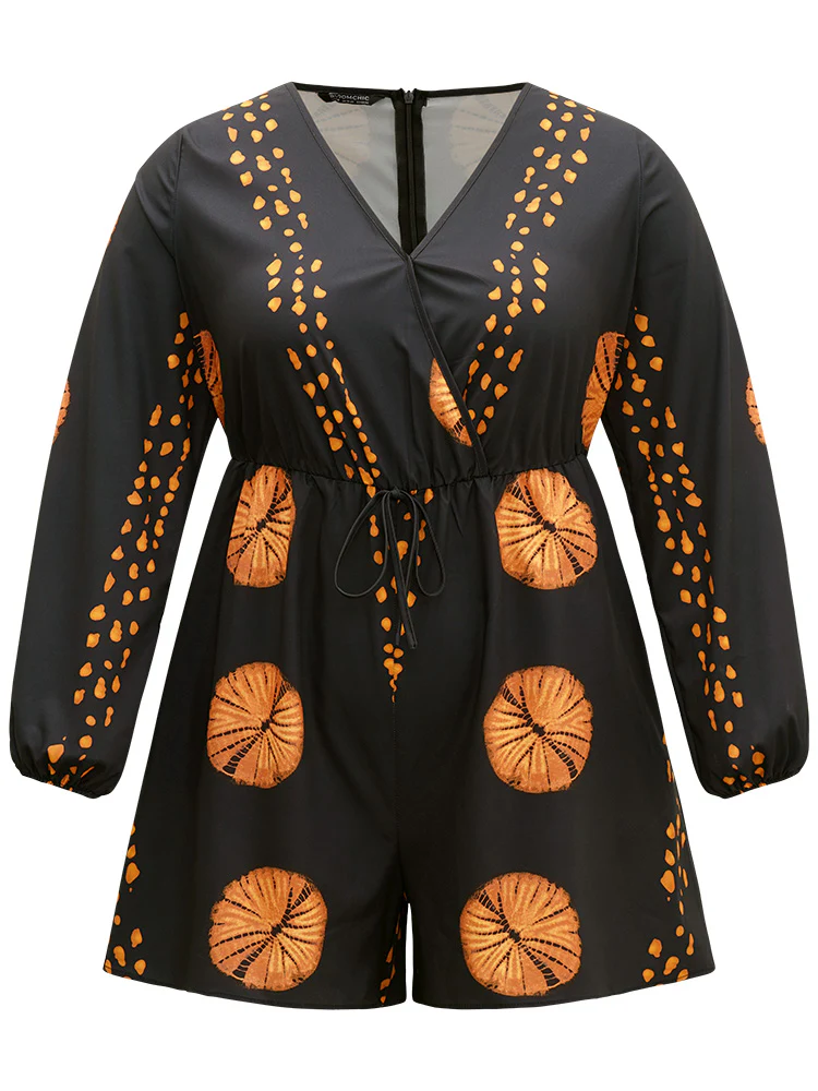 Halloween Graphic Surplice Neck Bowknot Romper - Image 9
