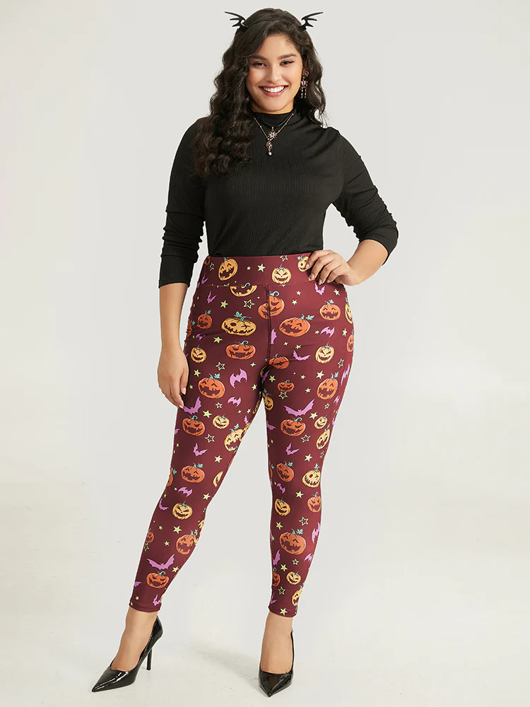 Halloween Graphic Wideband Waist Leggings - Image 2