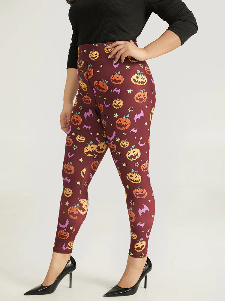 Halloween Graphic Wideband Waist Leggings - Image 3