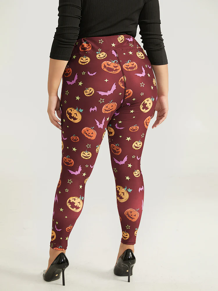 Halloween Graphic Wideband Waist Leggings - Image 4