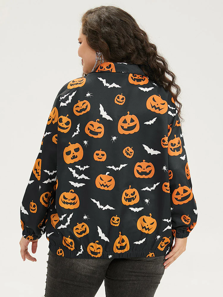 Halloween Graphic Zipper Fly Pocket Coat - Image 3