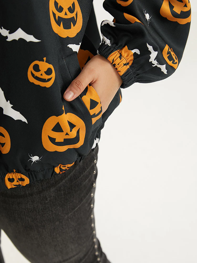 Halloween Graphic Zipper Fly Pocket Coat - Image 8
