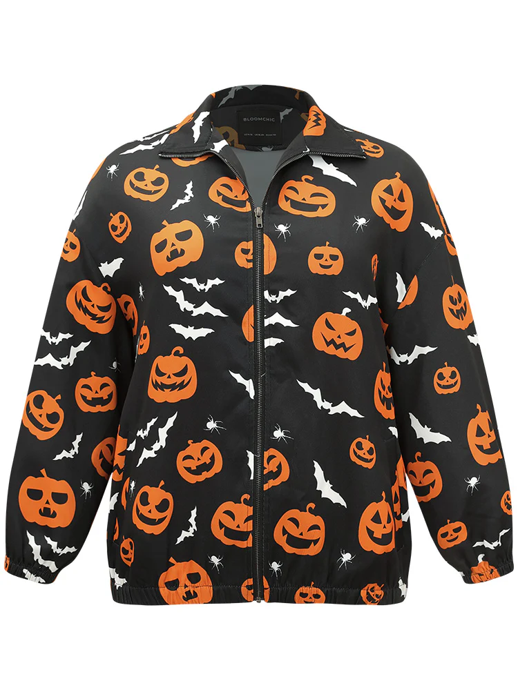Halloween Graphic Zipper Fly Pocket Coat - Image 9