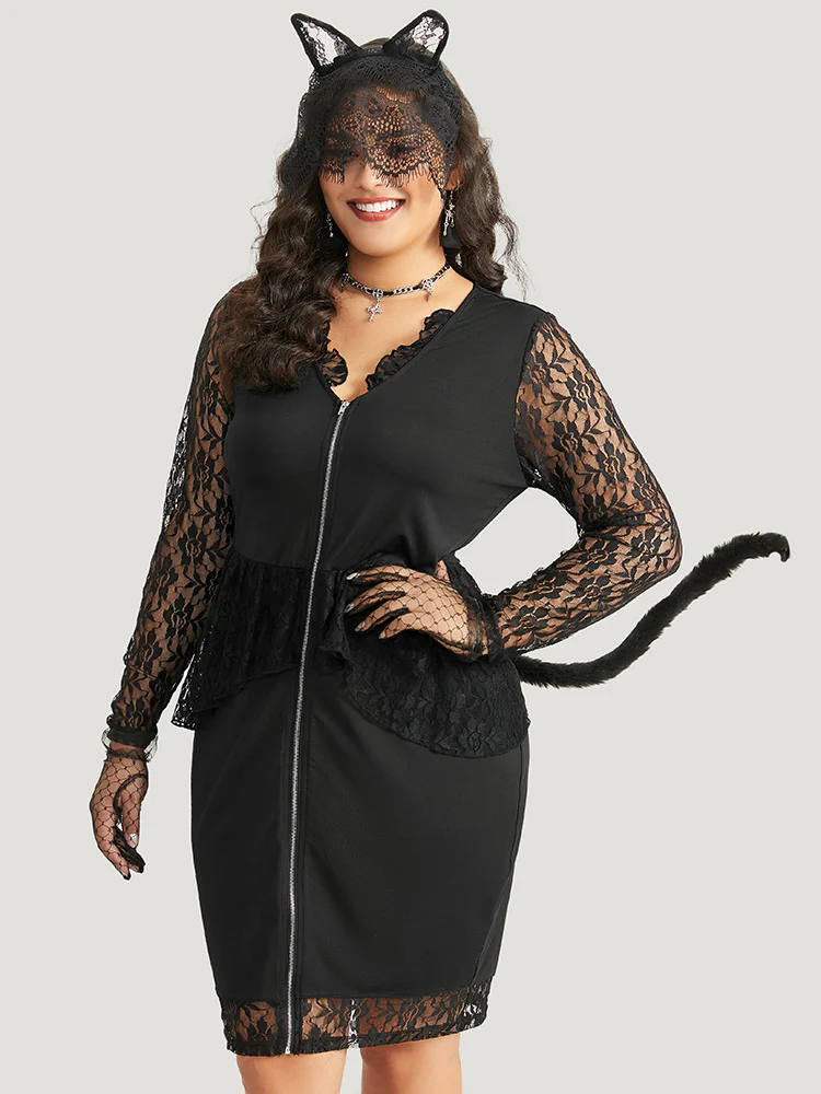 Halloween Guipure Lace Zipper Fly Layered Dress - Image 3