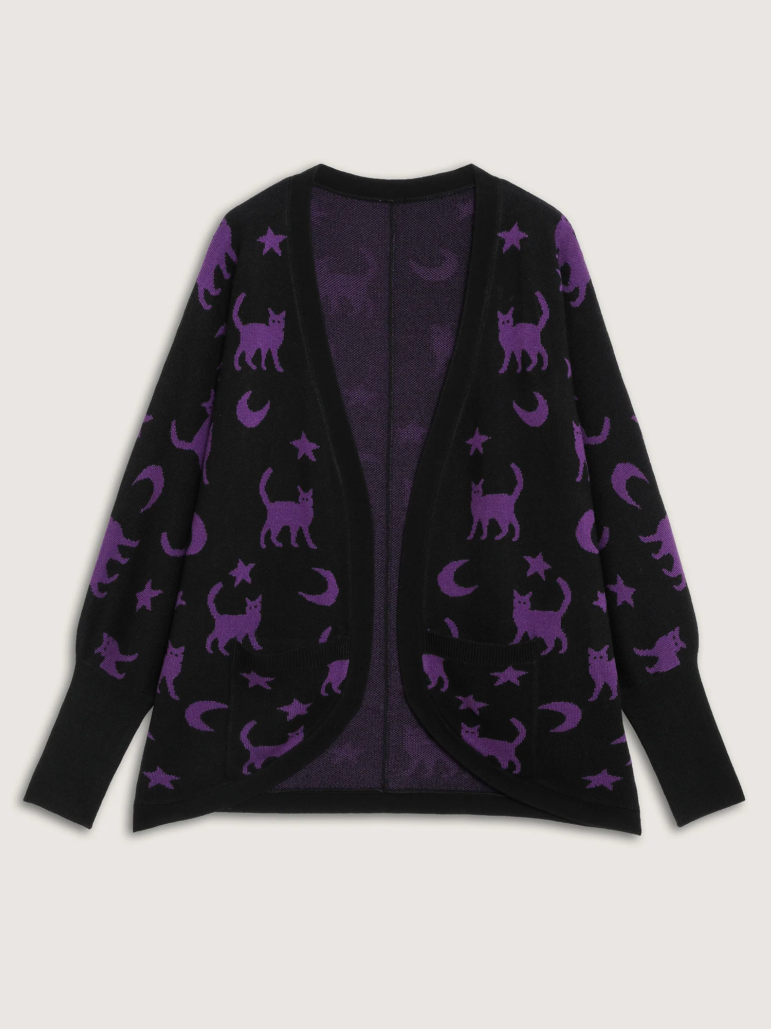 Halloween Jacquard Print Pockets Knit Cardigan - Image 8