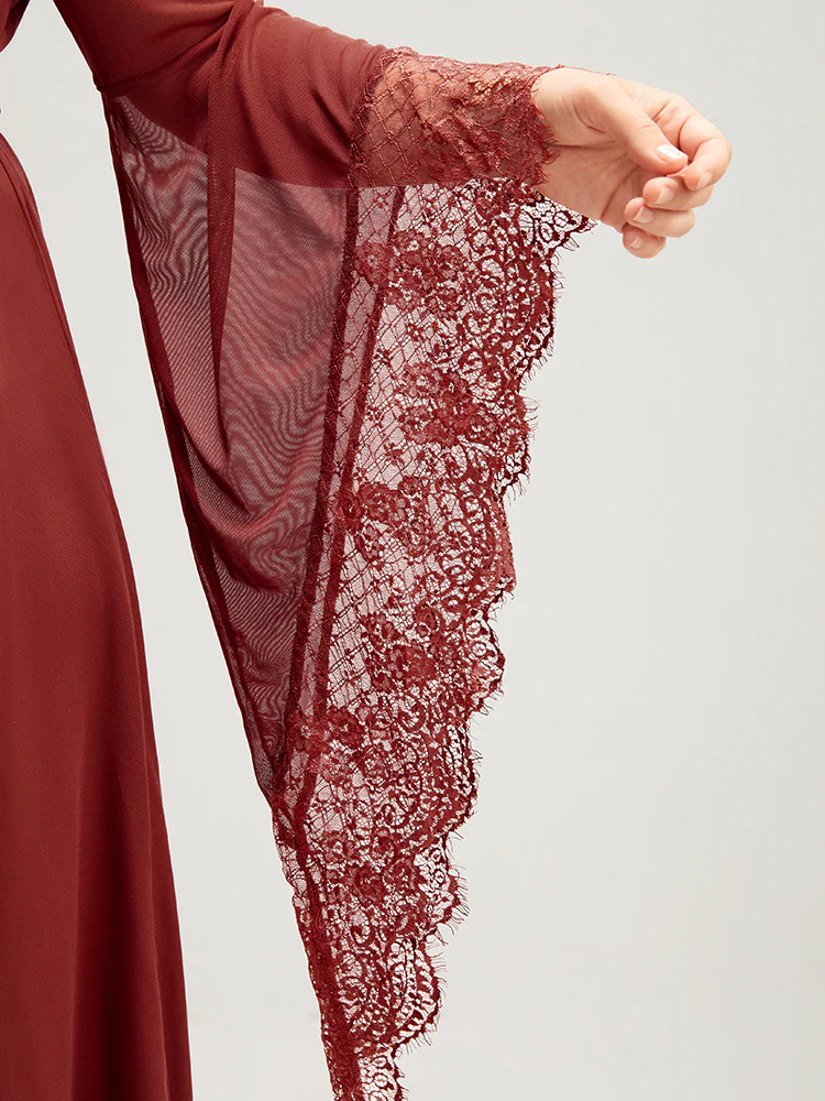 Halloween Solid Lace Bell Sleeve Asymmetrical Button Front Dress - Image 5