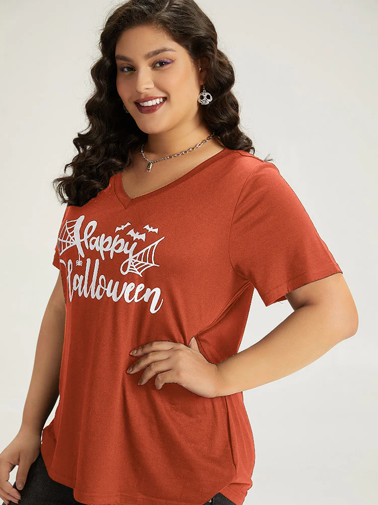 Halloween Letter Print V Neck T-shirt - Image 10
