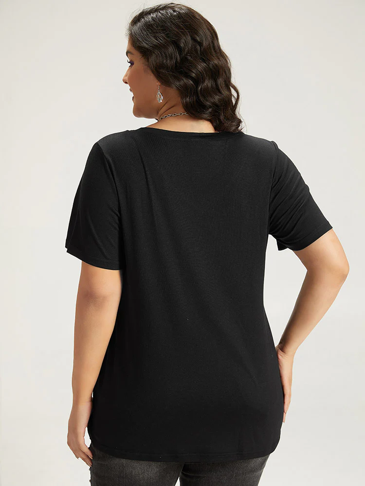 Halloween Letter Print V Neck T-shirt - Image 2