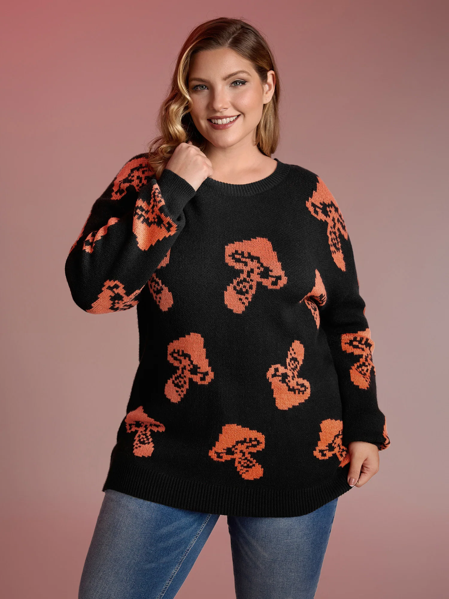 Halloween Mushroom Jacquard Print Pullover - Image 2